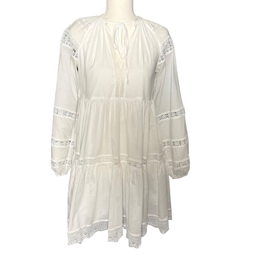 Antonio  Melani White Lace Cottagecore Size 0 Boho Tiered Mini Prairie Dress